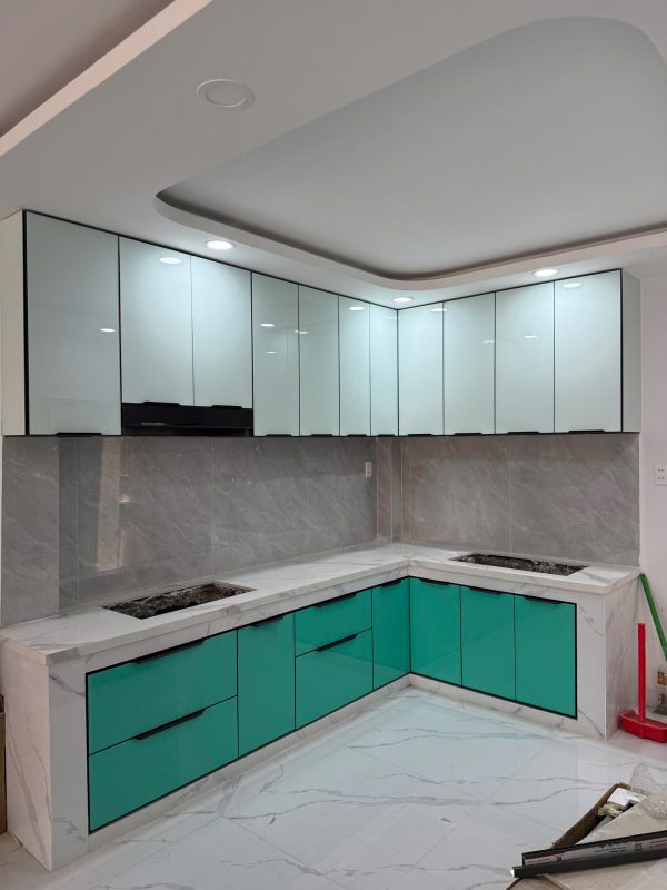 Tủ Bếp Nhôm Kính Cao Cấp Xanh Ngọc