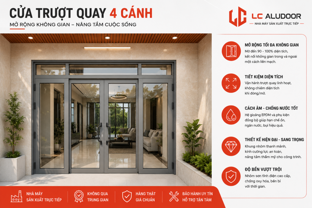 bộ cửa nhôm kính 4 cánh